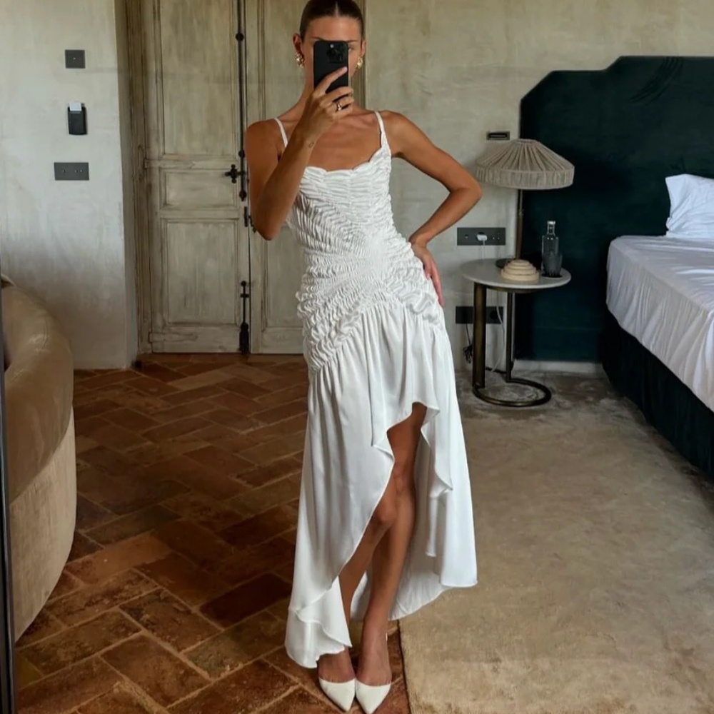 GEORGIA HARDINGE  Celestial Shirred-Satin Midi Dress White Size S